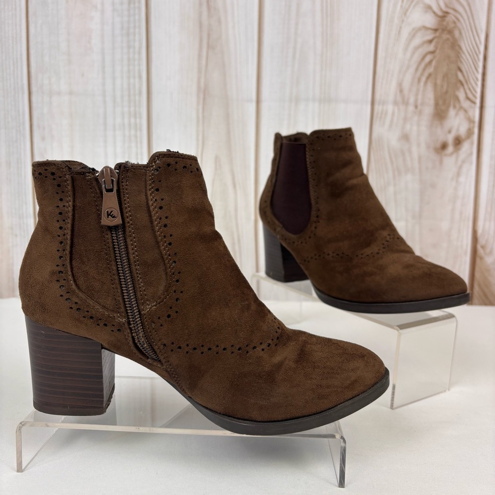 Kylie Crazy Suede Ankle Booties Casual Die Cut Heeled Boots Brown Size 36/5.5 - Picture 2 of 15